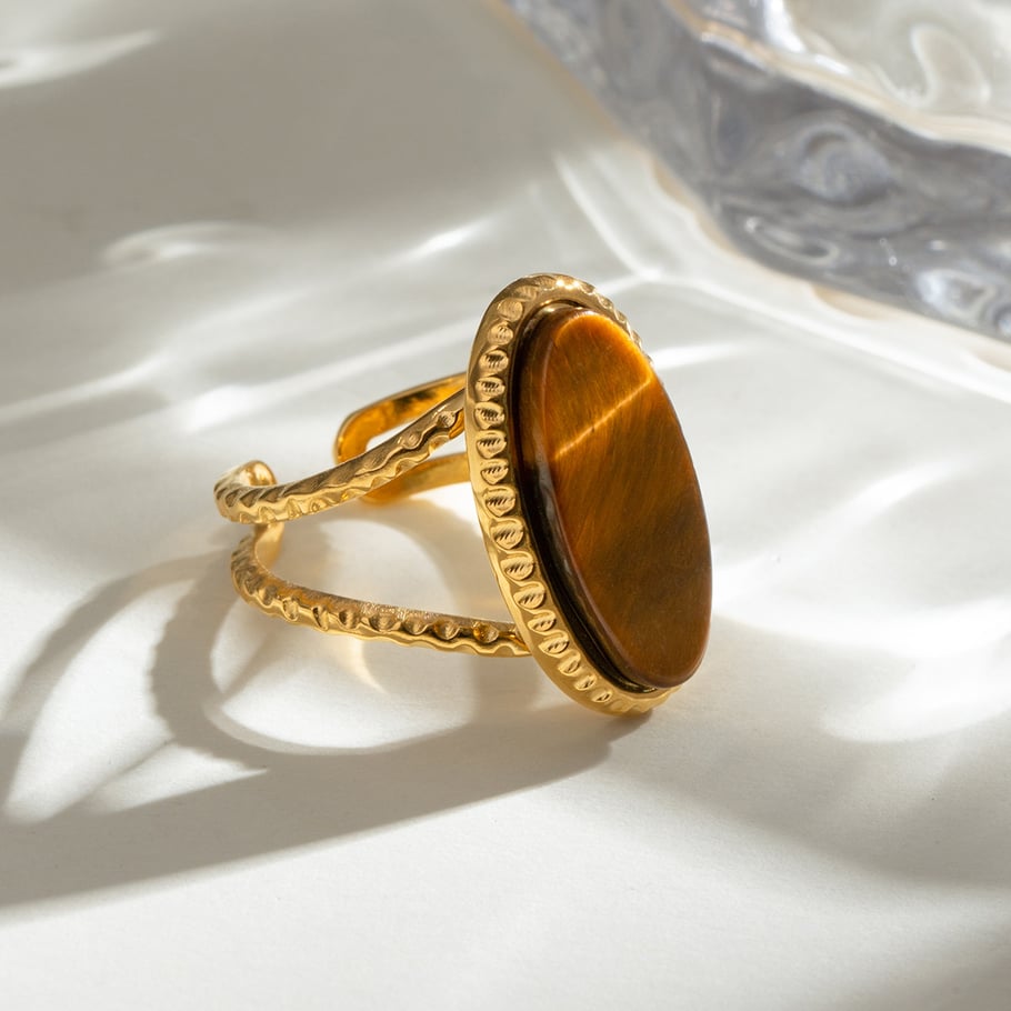 1 Stück Retro Naturstein Edelstahl Edelstein Ring